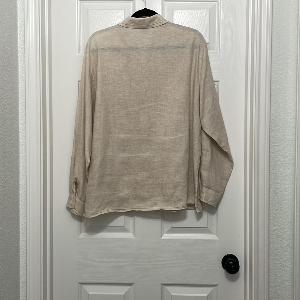 Talbots, 100%‎ linen, long sleeve top, khaki/tan, size 14 - Picture 4 of 5